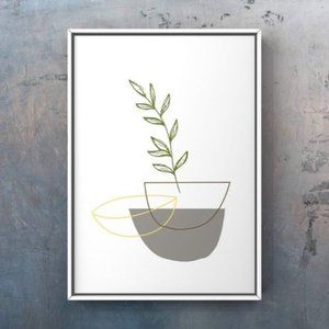 Contemporary Line art Plant pot leave Art Print